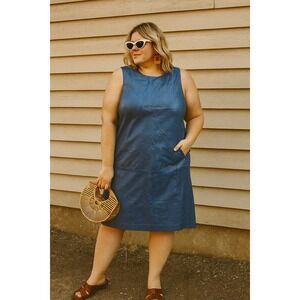 Vince Leather Dress Womens Size 12 Blue Sleeveless Minimalist Retro Quiet Luxury